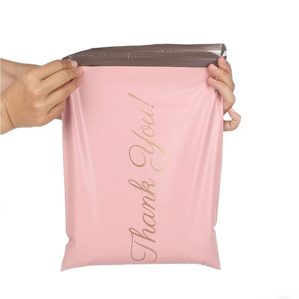 Pink Thank You Shipping Mailer Bags with Gold Script - Pack of 10